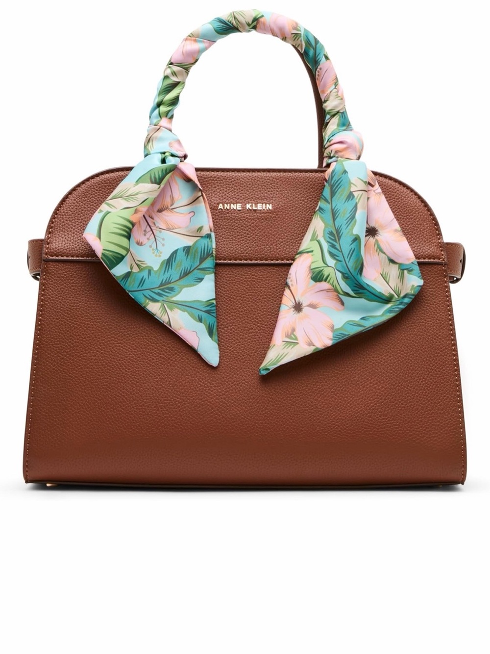Anne Klein Chestnut Satchel with Floral Scarf-Wrapped Handle